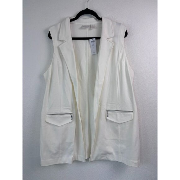 Chico's women's 3 or XL ivory sleeveless collared open front vest jacket NWT - Picture 1 of 7